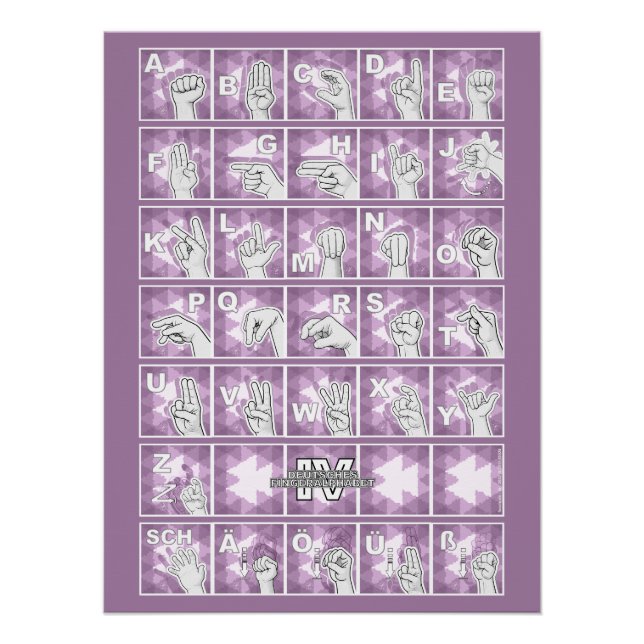 Póster Deutsches Fingeralphabet 4 - lavendelgrau / (Anverso)