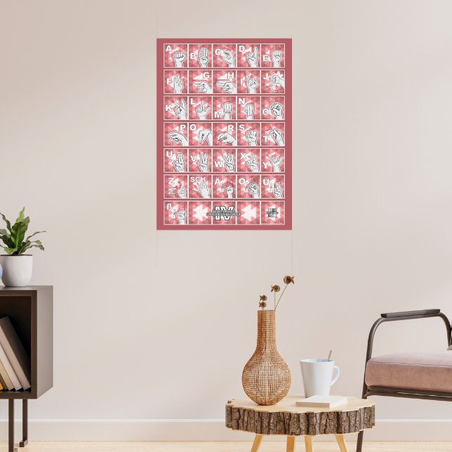Póster Deutsches Fingeralphabet 4 - rot / (Salón 3)
