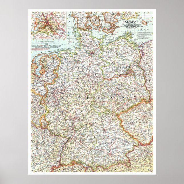 Póster "Deutschland: 1959/heute - Detaillierte Landkarte (Frente)