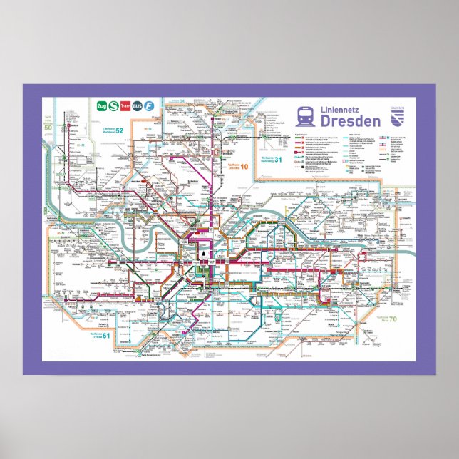 Póster " Deutschland: 2022/heute Dresden - Liniennetz ... (Frente)