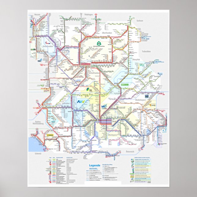 Póster " Deutschland: BAYERN Schienennetz ... (Frente)