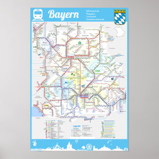 Póster " Deutschland: BAYERN Schienennetz RAILmap ...