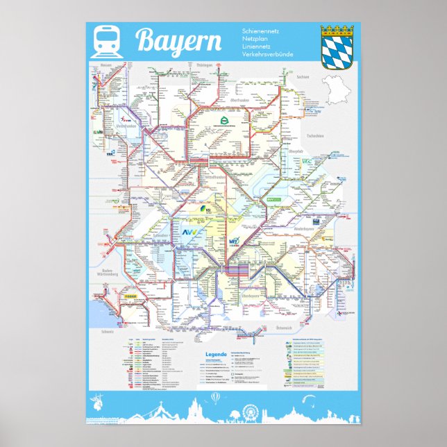 Póster " Deutschland: BAYERN Schienennetz RAILmap ... (Frente)
