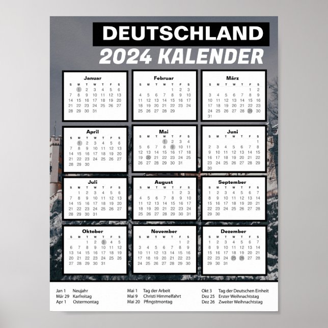 Póster Deutschland Kalender Herunterladen 2024 Pdf Alemán (Frente)
