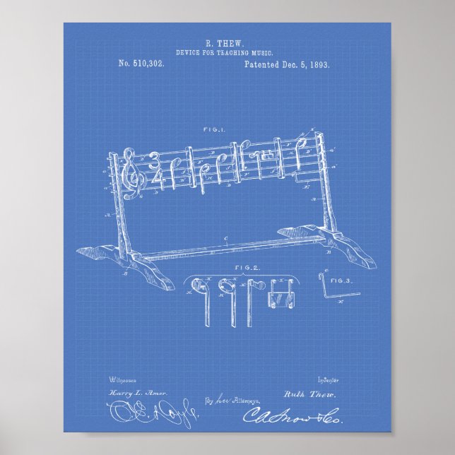 Póster Device Teaching Music 1893 Patent Art Blueprint (Frente)