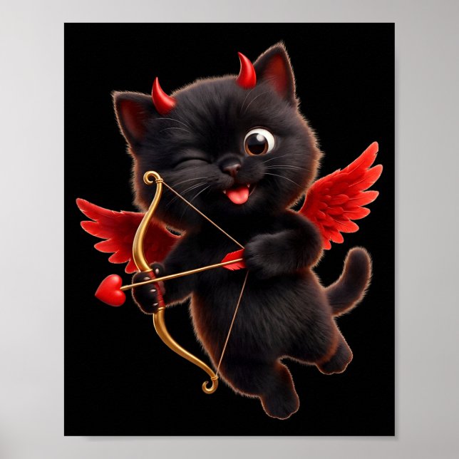 Póster Devil Cupid Cat Art Cute Angel Demon Cat Funny  (Frente)