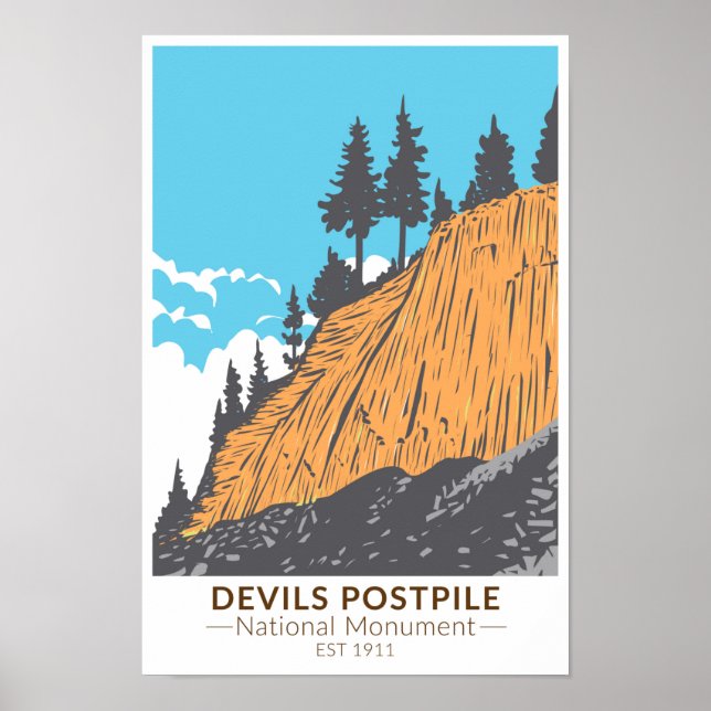 Póster Devils Postpile Monumento Nacional Vintage (Frente)