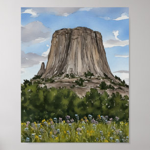 Póster Devils Tower National Monument Watercolor