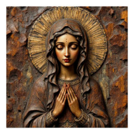 Póster Devoción Tallada Madera María