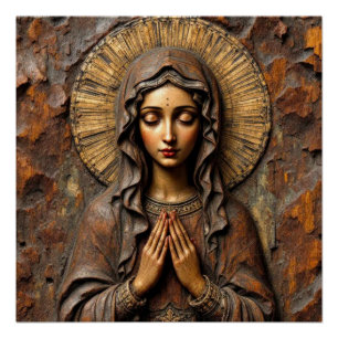 Póster Devoción Tallada Madera María