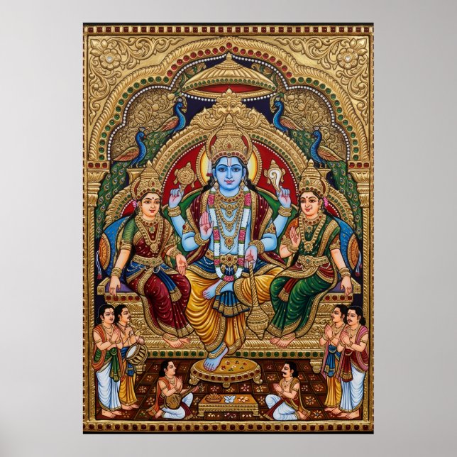 Póster Devocional Tanjore Vishnu | Tradicional Ind (Frente)