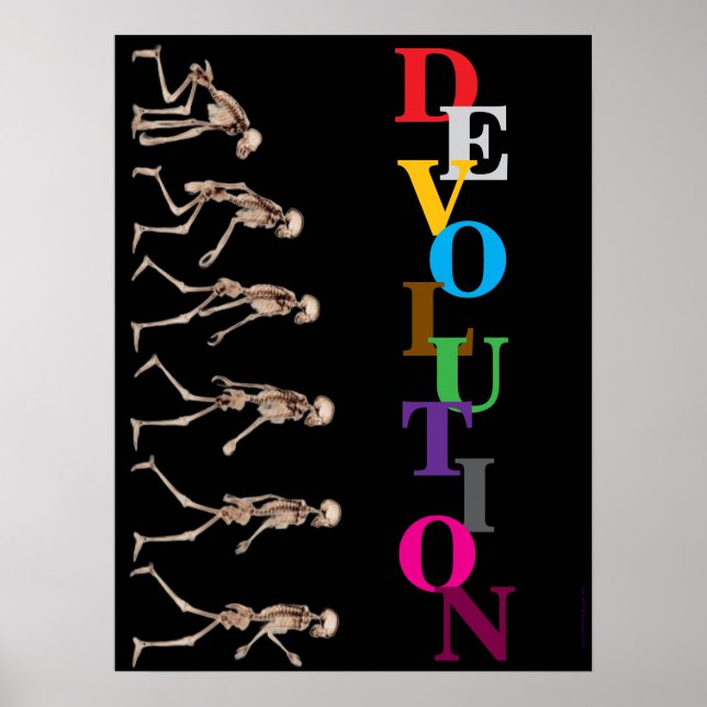 Póster "Devolution", funny, humor, parody of evolution (Frente)