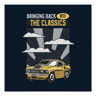 Póster Devolver el coche clásico del músculo retro