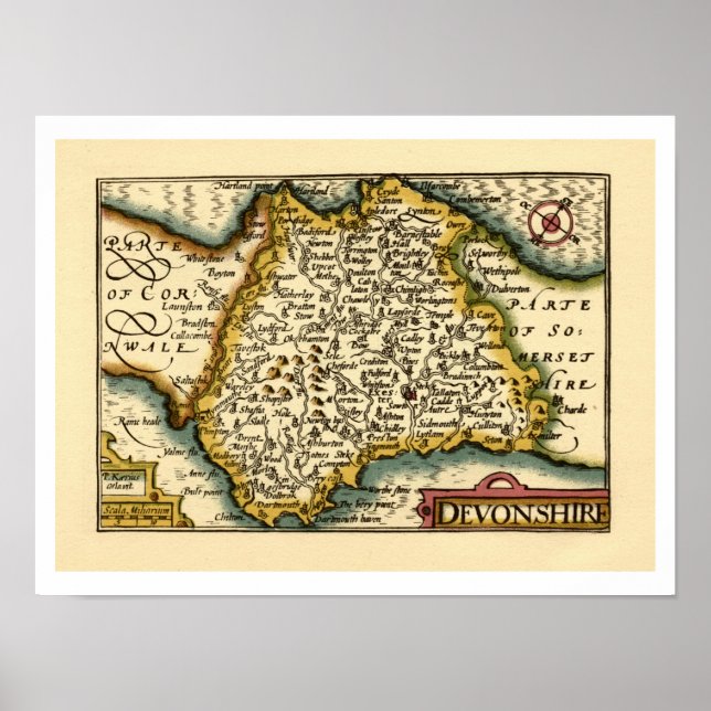Póster Devon (Devonshire) Condado de Inglaterra Mapa Anti (Frente)