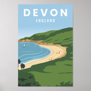 Póster Devon England Famoso Ilustracion Travel Place