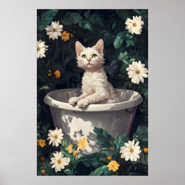 Póster Devon Rex In Bathtub Poster, Funny Cat Poster