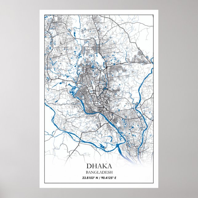 Póster Dhaka Bangladesh Mapa de viajes simple mínimo (Frente)