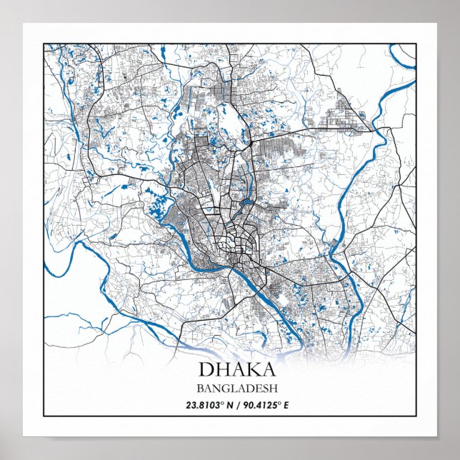 Póster Dhaka Bangladesh Mapa de viajes simple mínimo (Frente)