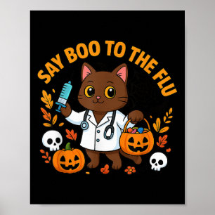 Póster Di Boo a la gripe Enfermera gato lindo Halloween d