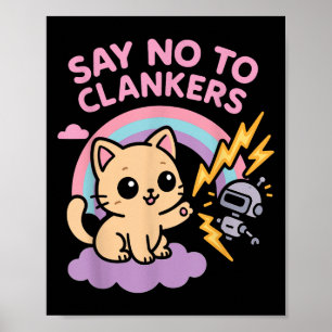 Póster Di No a Clankers Anti Ai Robots Gatito Lluvia