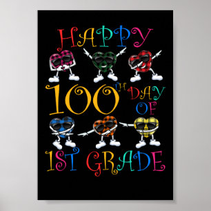 Póster Día 100 Grado 1er Corazón Dabbing Baile de Hilo Ni