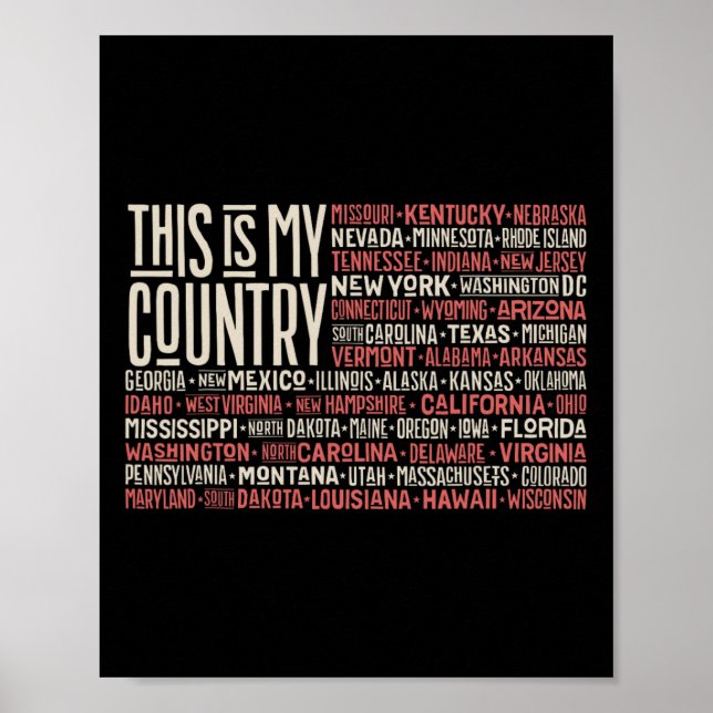 Póster Día 4 de julio Bandera Estadounidense Mapa estatal (Frente)