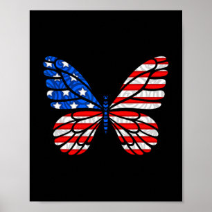 Póster Día 4 de julio Bandera Estadounidense Mariposa