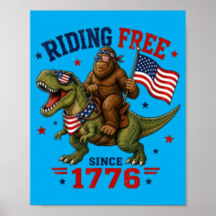Póster Día 4 De Julio Bigfoot Dinosaurio Bandera De Estad