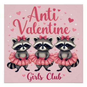 Póster Día Anti San Valentín Mapache Divertido Lindo Kawa