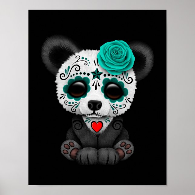 Póster Día azul del Panda de la calavera del azúcar muert (Frente)