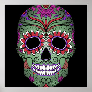 Póster Día colorido del cráneo muerto del azúcar del