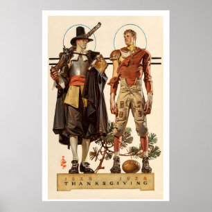 Póster Día de Acción de Gracias 1628-1928 - Peregrino y F