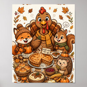 Póster Día de Acción de Gracias con amigos: Banquete de p