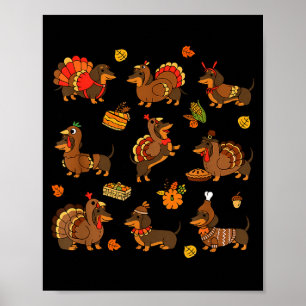Póster Día de Acción de Gracias Dachshund Perrito Salchic
