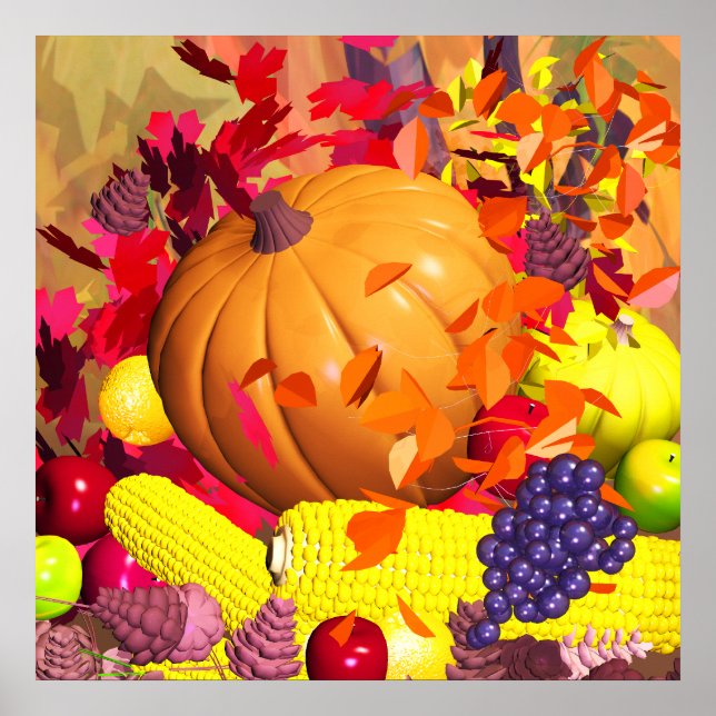 Póster Día de Acción de Gracias de cosecha de otoño (Frente)