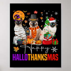 Póster Día de Acción de Gracias de Hallothanksmas Siamese