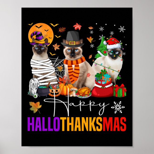 Póster Día de Acción de Gracias de Hallothanksmas Siamese (Frente)