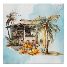Póster Día de Acción de Gracias de Watercolor Beach