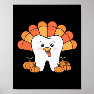 Póster Día de Acción de Gracias Diente Pavo Dentista Dent