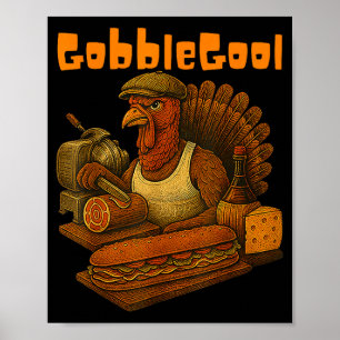 Póster Día de Acción de Gracias Gobbol divertido pavo