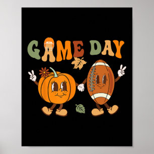 Póster Día de Acción de Gracias Juego Día Calabaza Fútbol