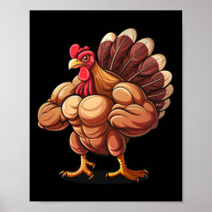 Póster Día de Acción de Gracias Muscle Pavo Divertido Día