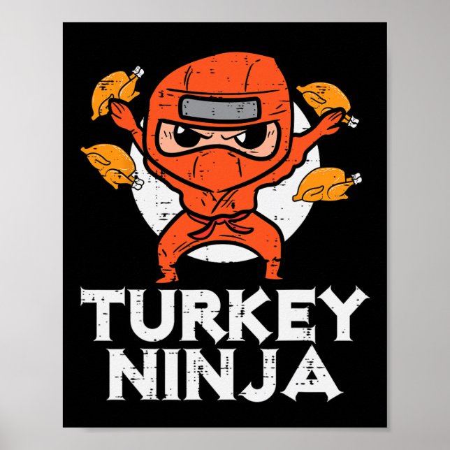 Póster Día de Acción de Gracias Ninja Turkey Funny Fall B (Frente)
