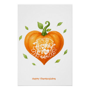 Póster Día de Acción de Gracias Otoño Corazón Calabazas