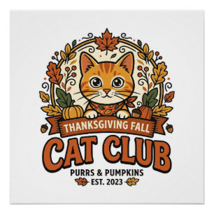 Póster Día de Acción de Gracias Otoño Gato Amante de los 