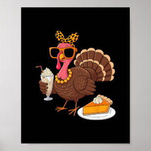 Póster Día de Acción de Gracias para mujeres pavo bebiend