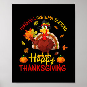 Póster Día de Acción de Gracias Pavo Agradecido Agradecid