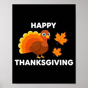 Póster Día de acción de gracias pavo otoño hojas festivas