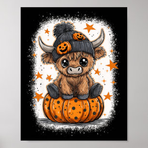 Póster Día de Acción de Gracias Retro Halloween Cow Pumpk
