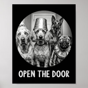 Póster Día de Brujas Perros Zombies Abren la Puerta Damas
